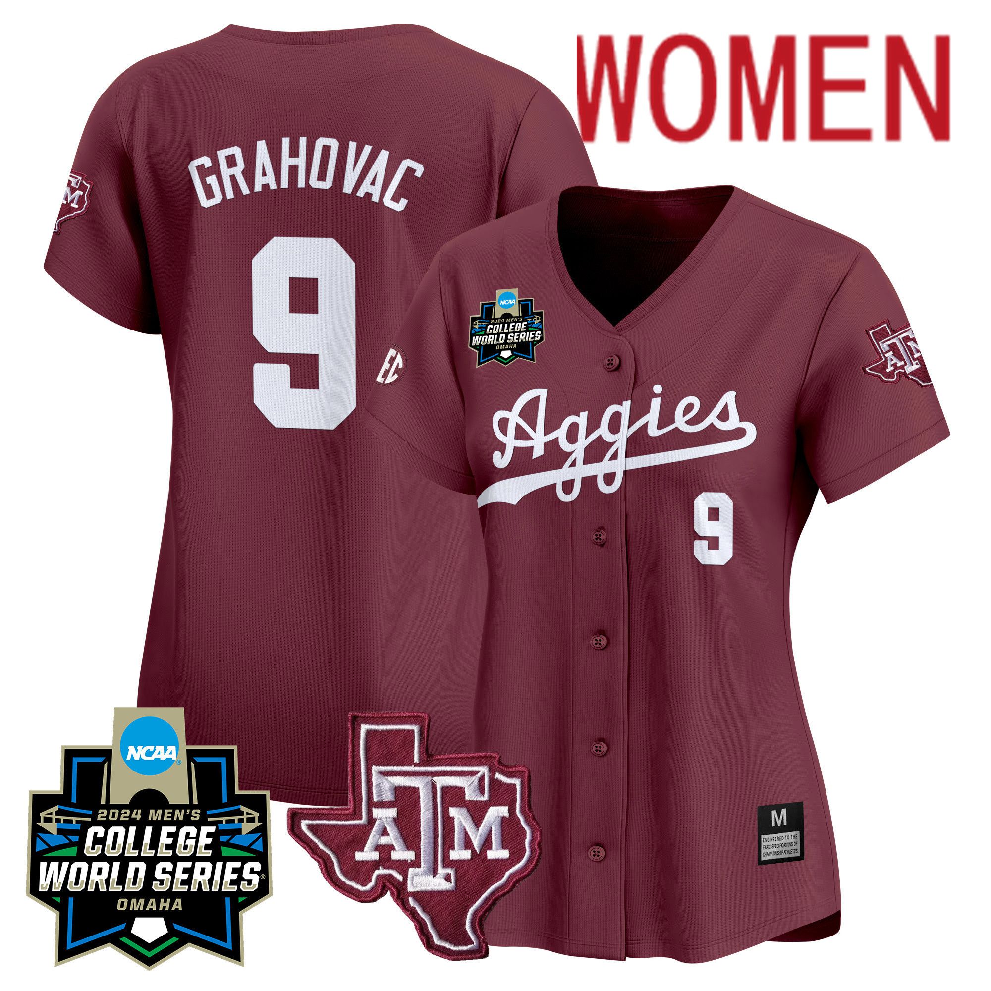 Women Texas A&M Aggies #9 Grahovac Red 2024 College World Series Vapor Premier Limited NCAA Jersey